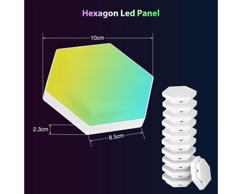 Світлодіодна панель із 6 інтелектуальних настінних світильників RGB Hexagon Gaming з пультом дистанційного керування Weskjer FBA-4374172-131EU-6pcs (my-7095)