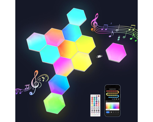 Світлодіодна панель із 6 інтелектуальних настінних світильників RGB Hexagon Gaming з пультом дистанційного керування Weskjer FBA-4374172-131EU-6pcs (my-7095)