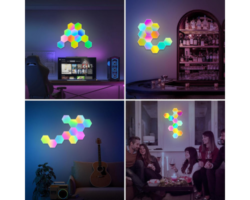 Світлодіодна панель із 6 інтелектуальних настінних світильників RGB Hexagon Gaming з пультом дистанційного керування Weskjer FBA-4374172-131EU-6pcs (my-7095)