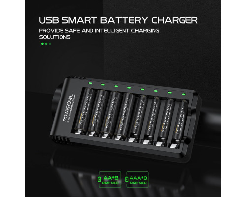 Зарядний пристрій POWEROWL ZN825E на 8 батарей типу AA AAA заряджання через USB (без адаптера) (my-15038)