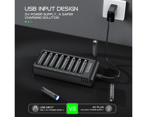 Зарядний пристрій POWEROWL ZN825E на 8 батарей типу AA AAA заряджання через USB (без адаптера) (my-15038)