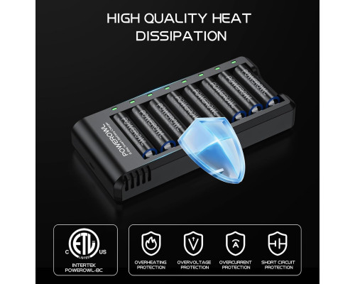 Зарядний пристрій POWEROWL ZN825E на 8 батарей типу AA AAA заряджання через USB (без адаптера) (my-15038)