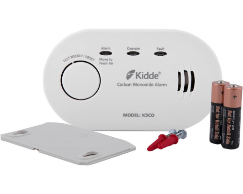 Детектор чадного газу Kidde K5CO, термін служби датчика десять років, живлення від батарейки типу АА (замінна) (my-7046)