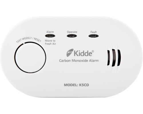 Детектор чадного газу Kidde K5CO, термін служби датчика десять років, живлення від батарейки типу АА (замінна) (my-7046)