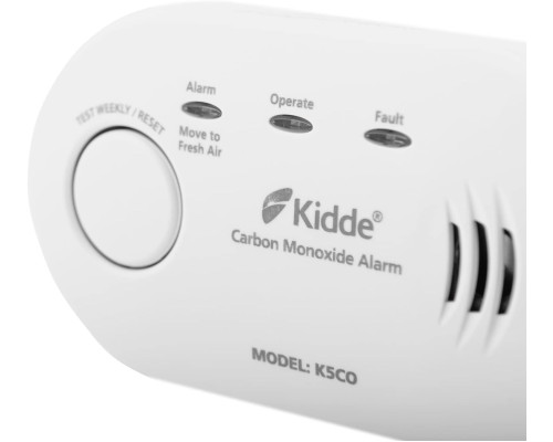 Детектор чадного газу Kidde K5CO, термін служби датчика десять років, живлення від батарейки типу АА (замінна) (my-7046)