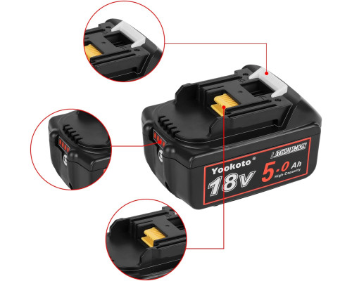 Акумулятор Yookoto 18 В для зарядного пристрою Makita BL1850B: комплект з 2 літій-іонних акумуляторів ємністю 50 А·год зі світлодіодним індикатором (my-17016)