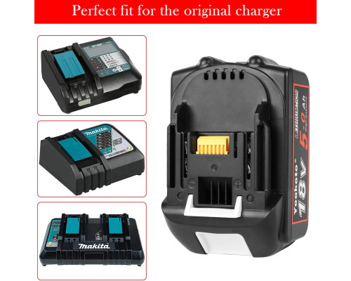 Акумулятор Yookoto 18 В для зарядного пристрою Makita BL1850B: комплект з 2 літій-іонних акумуляторів ємністю 50 А·год зі світлодіодним індикатором (my-17016)