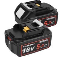 Акумулятор Yookoto 18 В для зарядного пристрою Makita BL1850B: комплект з 2 літій-іонних акумуляторів ємністю 50 А·год зі світлодіодним індикатором (my-17016)