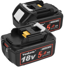 Акумулятор Yookoto 18 В для зарядного пристрою Makita BL1850B: комплект з 2 літій-іонних акумуляторів ємністю 50 А·год зі світлодіодним індикатором (my-17016)