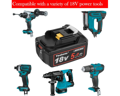 Акумулятор Yookoto 18 В для зарядного пристрою Makita BL1850B: комплект з 2 літій-іонних акумуляторів ємністю 50 А·год зі світлодіодним індикатором (my-17016)
