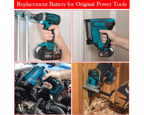 Акумулятор Yookoto 18 В для зарядного пристрою Makita BL1850B: комплект з 2 літій-іонних акумуляторів ємністю 50 А·год зі світлодіодним індикатором (my-17016)