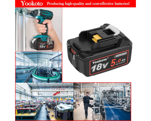 Акумулятор Yookoto 18 В для зарядного пристрою Makita BL1850B: комплект з 2 літій-іонних акумуляторів ємністю 50 А·год зі світлодіодним індикатором (my-17016)