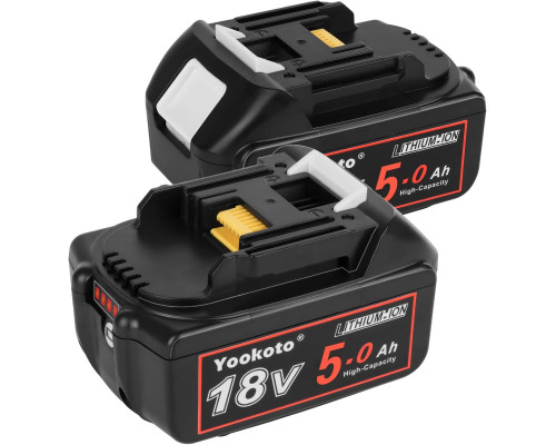 Акумулятор Yookoto 18 В для зарядного пристрою Makita BL1850B: комплект з 2 літій-іонних акумуляторів ємністю 50 А·год зі світлодіодним індикатором (my-17016)