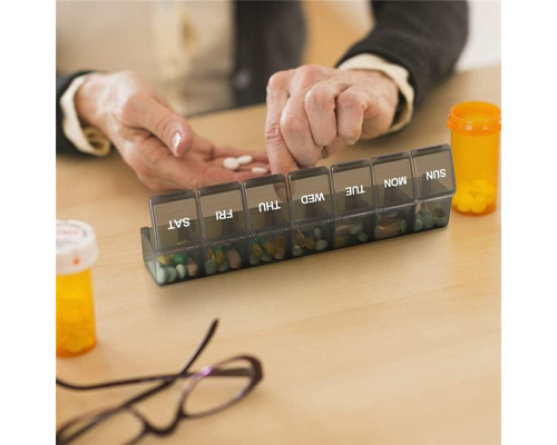 Портативна довга прозора таблетниця Csheng Pill Box 7 Day, розділена коробка для таблеток на 7 днів, чорна (my-14116)