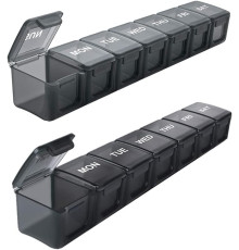 Портативна довга прозора таблетниця Csheng Pill Box 7 Day, розділена коробка для таблеток на 7 днів, чорна (my-14116)