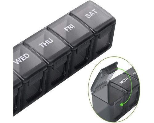 Портативна довга прозора таблетниця Csheng Pill Box 7 Day, розділена коробка для таблеток на 7 днів, чорна (my-14116)