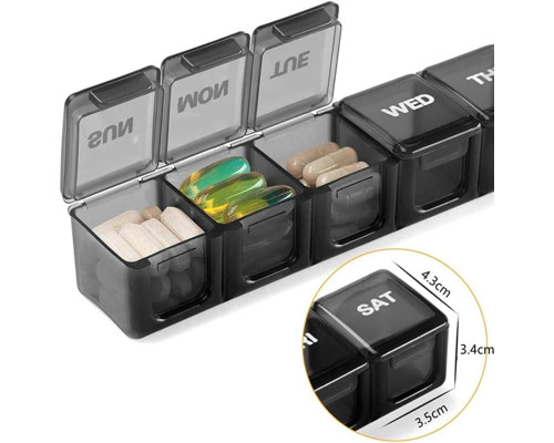 Портативна довга прозора таблетниця Csheng Pill Box 7 Day, розділена коробка для таблеток на 7 днів, чорна (my-14116)