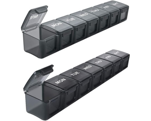 Портативна довга прозора таблетниця Csheng Pill Box 7 Day, розділена коробка для таблеток на 7 днів, чорна (my-14116)