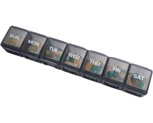 Портативна довга прозора таблетниця Csheng Pill Box 7 Day, розділена коробка для таблеток на 7 днів, чорна (my-14116)