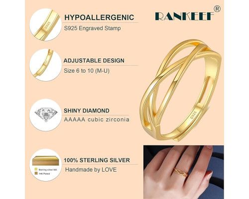 Кільце зі стерлінгового срібла для жінок RANKEEF Gold ring A, назавжди пов'язані регульовані кільця (my-15382)