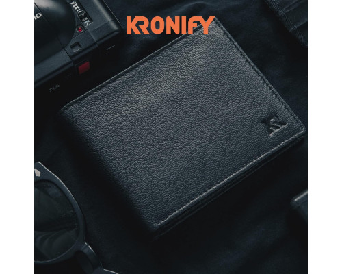 Шкіряний чоловічий складаний гаманець KRONIFY KR-601-SW, 13 відділень для карт, кишеня для монет, посилений шов, чорний (my-15218)