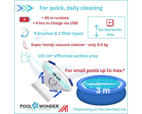 Акумуляторний пилосос для басейну Poolwonder Cleverix зі стартовою штангою довжиною 2 м (my-18020)