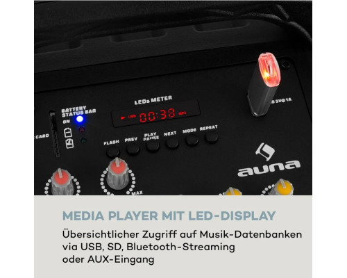 Мобільна акустична система динамік, караоке Auna Moving 80.1 LED PA, USB SD BT AUX 10033255 (my-5051)