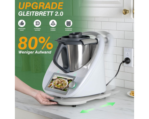 Легко ковзна бамбукова роликова дошка/слайдер PUERSI TMG-P-2 для Thermomix TM6/TM5, 2-го покоління з коліщатками, білосніжний (my-14090)