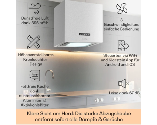 Витяжка острівна Klarstein Smart Island Hood WIFI 40 см 250 Вт 10035709 (my-5034)