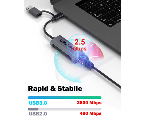 Ethernet-адаптер 2-в-1 USB C - USB 3.0 WAVLINK 2.5G (my-4119)