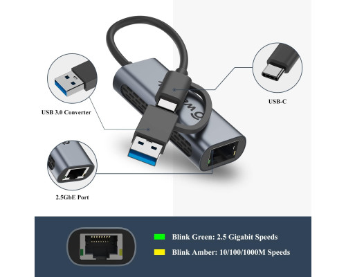 Ethernet-адаптер 2-в-1 USB C - USB 3.0 WAVLINK 2.5G (my-4119)