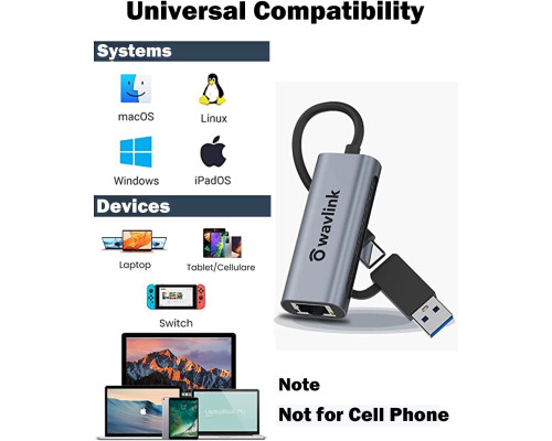 Ethernet-адаптер 2-в-1 USB C - USB 3.0 WAVLINK 2.5G (my-4119)
