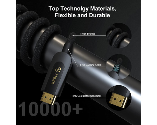 Сертифікований кабель FIBBR 8K HDMI 2.1, 8K@60 Гц 4K@120 Гц 48 Гбіт/с, надшвидкісний кабель HDMI, UHD eARC Dolby Vision HDR10+ HDCP, 2м (my-12032)