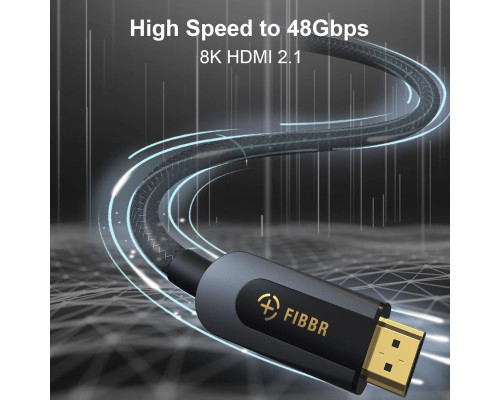 Сертифікований кабель FIBBR 8K HDMI 2.1, 8K@60 Гц 4K@120 Гц 48 Гбіт/с, надшвидкісний кабель HDMI, UHD eARC Dolby Vision HDR10+ HDCP, 2м (my-12032)