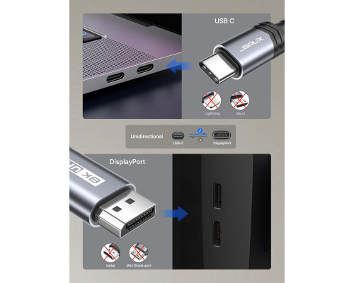 Кабель USB C - DisplayPort 1.4 6,6 футів JSAUX CV0027 (my-15014)