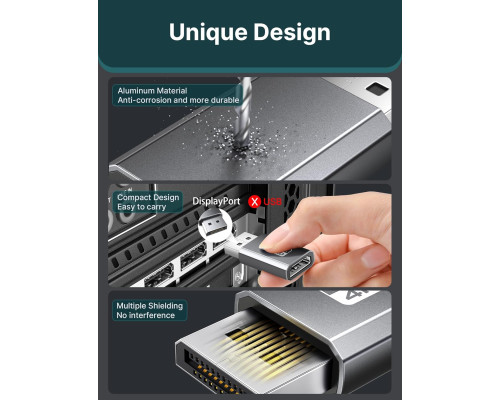 Адаптер JSAUX 4K DisplayPort - HDMI однонаправлений адаптер "тато - мама" сірий 2 штук (my-15012)
