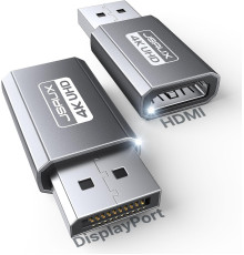Адаптер JSAUX 4K DisplayPort - HDMI однонаправлений адаптер "тато - мама" сірий 2 штук (my-15012)