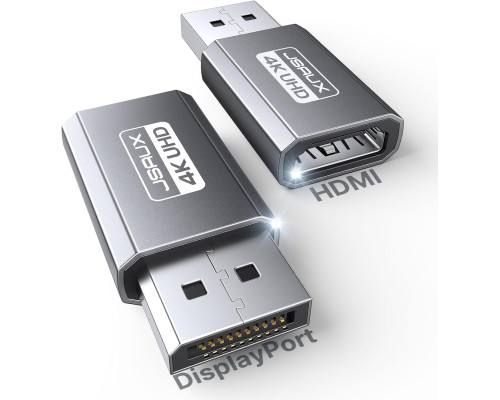 Адаптер JSAUX 4K DisplayPort - HDMI однонаправлений адаптер "тато - мама" сірий 2 штук (my-15012)