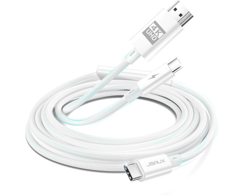 Кабель 2-в-1 Type C - HDMI 4K з портом зарядки PD 100 Вт JSAUX CV0057, сумісний з Thunderbolt 3, iPhone, MacBook, Samsung, iMac, iPad, Surface-White (my-15022)