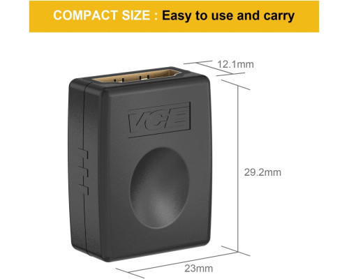 Адаптер VCE HDMI HDMI 4K@60Hz (мама-мама), позолочений, підтримка 3D 4K HDR ARC для ноутбука, монітора, ПК, PS5, PS4, Xbox, DVD (my-15055)