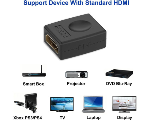 Адаптер VCE HDMI HDMI 4K@60Hz (мама-мама), позолочений, підтримка 3D 4K HDR ARC для ноутбука, монітора, ПК, PS5, PS4, Xbox, DVD (my-15055)