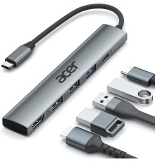 Концентратор Acer ODK4C0 5 в 1 USB C з 4K HDMI, портом зарядки потужністю PD 100 Вт, 3 портами даних USB A, багатопортовий адаптер-хаб USB C - HDMI (my-15106)