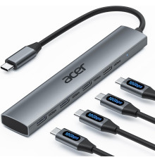 USB - хаб Acer ODK3D0 USB C, розгалужувач USB-C 10 Гбіт/с з 4 портами USBC 3.2, високошвидкісний багатопортовий адаптер, сірий (my-15105)