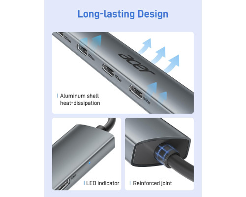 USB - хаб Acer ODK3D0 USB C, розгалужувач USB-C 10 Гбіт/с з 4 портами USBC 3.2, високошвидкісний багатопортовий адаптер, сірий (my-15105)