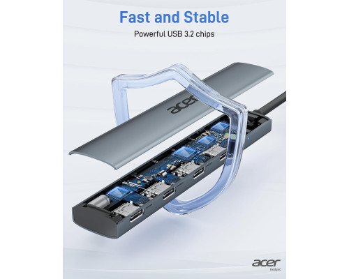 USB - хаб Acer ODK3D0 USB C, розгалужувач USB-C 10 Гбіт/с з 4 портами USBC 3.2, високошвидкісний багатопортовий адаптер, сірий (my-15105)