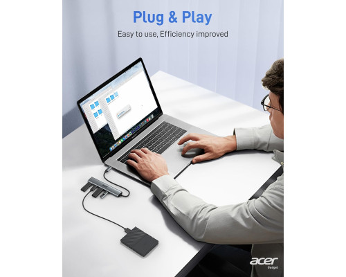 USB - хаб Acer ODK3D0 USB C, розгалужувач USB-C 10 Гбіт/с з 4 портами USBC 3.2, високошвидкісний багатопортовий адаптер, сірий (my-15105)