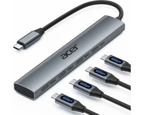 USB - хаб Acer ODK3D0 USB C, розгалужувач USB-C 10 Гбіт/с з 4 портами USBC 3.2, високошвидкісний багатопортовий адаптер, сірий (my-15105)
