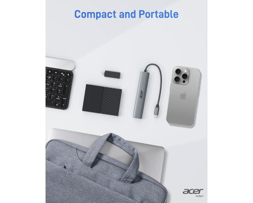 USB - хаб Acer ODK3D0 USB C, розгалужувач USB-C 10 Гбіт/с з 4 портами USBC 3.2, високошвидкісний багатопортовий адаптер, сірий (my-15105)