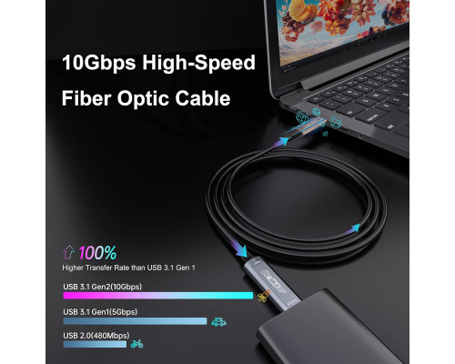 Оптоволоконний кабель GeoHN.G USB C - USB C 10 м 10 Гбіт/с USB 3.2 високошвидкісна передача даних на великі відстані (my-17233)