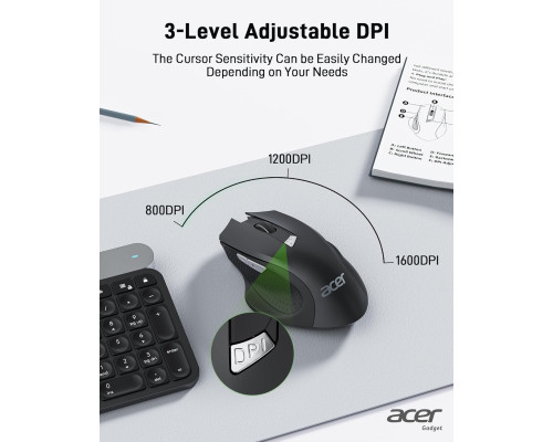 Бездротова ергономічна миша Acer OMR240 2,4 ГГц з міні-USB-приймачем, 6 кнопок, 1600 dpi (my-15107)